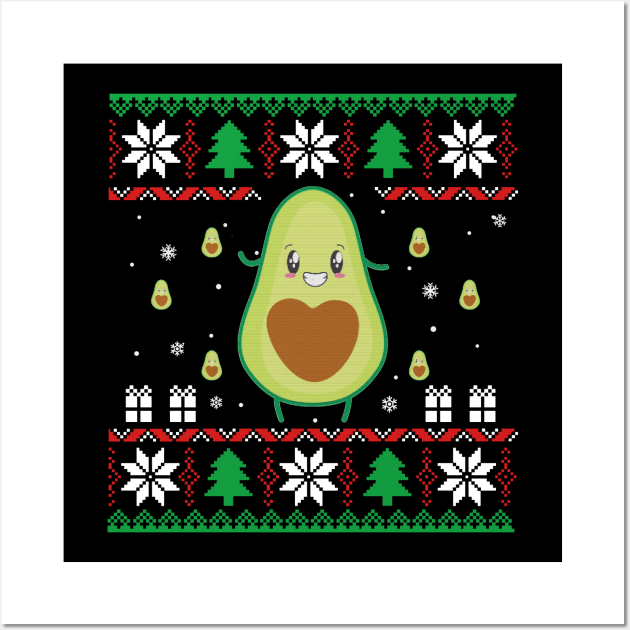Funny Avocado Ugly Christmas Sweater Vegan Wall Art by Dunnhlpp